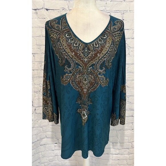 Effortless Style by Citiknits Womens Blouse long Belle Sleeve top Size Medium - Picture 1 of 7